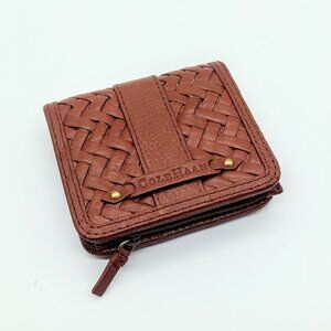 Cole Haan Cognac Village Woven Foldover Leather Wallet